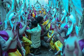 Preparing The Idols Of Vishwokarma Baba In Nepal.