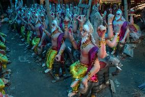 Preparing The Idols Of Vishwokarma Baba In Nepal.