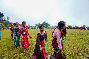 The Nepalese Community Celebrating The Dhan Ropai Festival In Panchthar, Nepal.