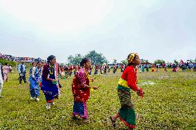 The Nepalese Community Celebrating The Dhan Ropai Festival In Panchthar, Nepal.