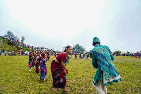 The Nepalese Community Celebrating The Dhan Ropai Festival In Panchthar, Nepal.