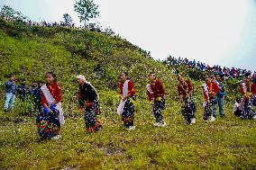 The Nepalese Community Celebrating The Dhan Ropai Festival In Panchthar, Nepal.