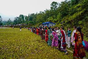 The Nepalese Community Celebrating The Dhan Ropai Festival In Panchthar, Nepal.