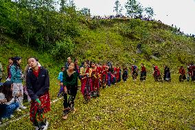 The Nepalese Community Celebrating The Dhan Ropai Festival In Panchthar, Nepal.