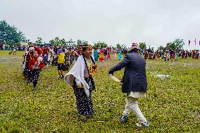 The Nepalese Community Celebrating The Dhan Ropai Festival In Panchthar, Nepal.