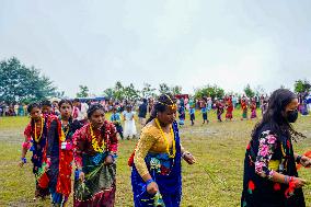 The Nepalese Community Celebrating The Dhan Ropai Festival In Panchthar, Nepal.