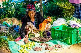 Local Vegetable Weekly Street Market In Phidim, Nepal.