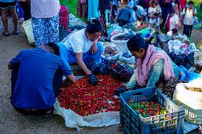 Local Vegetable Weekly Street Market In Phidim, Nepal.