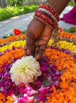 Flower Rangoli During The Onam Festival In Canada