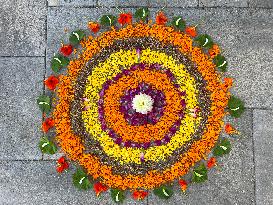 Flower Rangoli During The Onam Festival In Canada