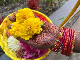 Flower Rangoli During The Onam Festival In Canada