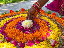 Flower Rangoli During The Onam Festival In Canada