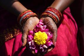 Flower Rangoli During The Onam Festival In Canada