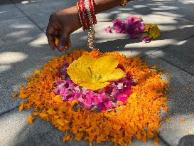 Flower Rangoli During The Onam Festival In Canada