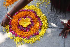 Flower Rangoli During The Onam Festival In Canada