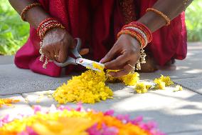 Flower Rangoli During The Onam Festival In Canada