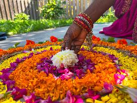 Flower Rangoli During The Onam Festival In Canada