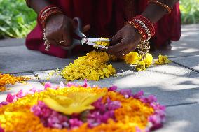 Flower Rangoli During The Onam Festival In Canada