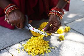 Flower Rangoli During The Onam Festival In Canada