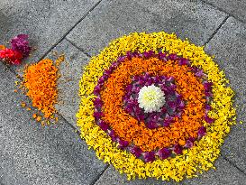 Flower Rangoli During The Onam Festival In Canada