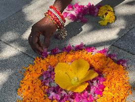 Flower Rangoli During The Onam Festival In Canada