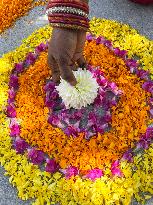 Flower Rangoli During The Onam Festival In Canada