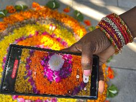 Flower Rangoli During The Onam Festival In Canada