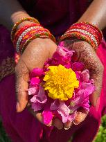 Flower Rangoli During The Onam Festival In Canada