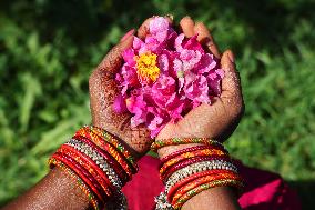 Flower Rangoli During The Onam Festival In Canada