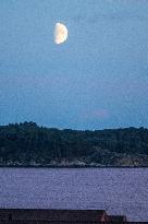 First Quarter Moon In Kristiansand, Norway