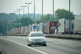 Trucks Line Up At Polish-German Border