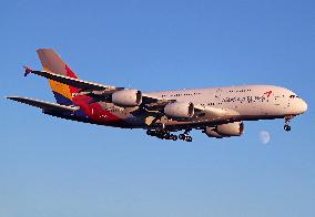 Asiana Airlines flies to Barcelona with the Airbus A380