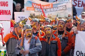 Steel Workers Protest During The National Steel Summit In Duisburg