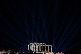 Illumination Of The Temple Of Poseidon In Sounion