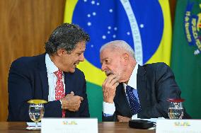 Brazil's President Luiz Inácio Lula Da Silva And Finance Minister Fernando Haddad