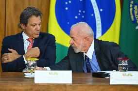 Brazil's President Luiz Inácio Lula Da Silva And Finance Minister Fernando Haddad