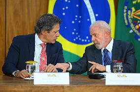 Brazil's President Luiz Inácio Lula Da Silva And Finance Minister Fernando Haddad