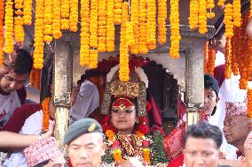 Nepali Living Deities Embark On Tour Of City As A Part Of Indra Jatra Festival Celebration