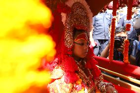 Nepali Living Deities Embark On Tour Of City As A Part Of Indra Jatra Festival Celebration