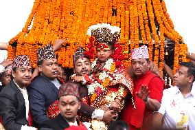 Nepali Living Deities Embark On Tour Of City As A Part Of Indra Jatra Festival Celebration