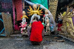 Preparation Of Durga Puja Festival In India.