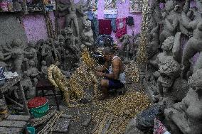 Preparation Of Durga Puja Festival In India.