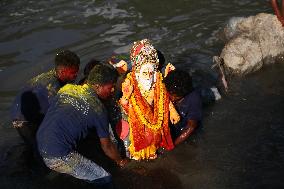 Devotees Immerse Eco-friendly Bishwokarma Idols In Nepal