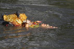 Devotees Immerse Eco-friendly Bishwokarma Idols In Nepal