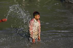 Devotees Immerse Eco-friendly Bishwokarma Idols In Nepal