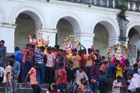 Devotees Immerse Eco-friendly Bishwokarma Idols In Nepal