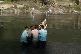 Devotees Immerse Eco-friendly Bishwokarma Idols In Nepal