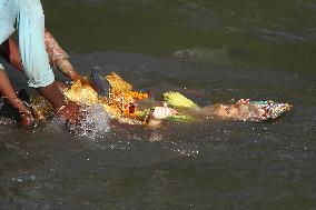 Devotees Immerse Eco-friendly Bishwokarma Idols In Nepal