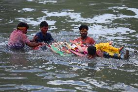 Devotees Immerse Eco-friendly Bishwokarma Idols In Nepal