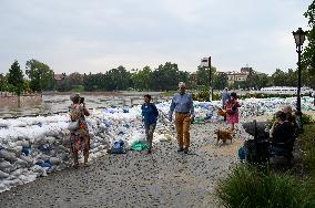 Wroclaw Daily Life During High Water In The Oder River.